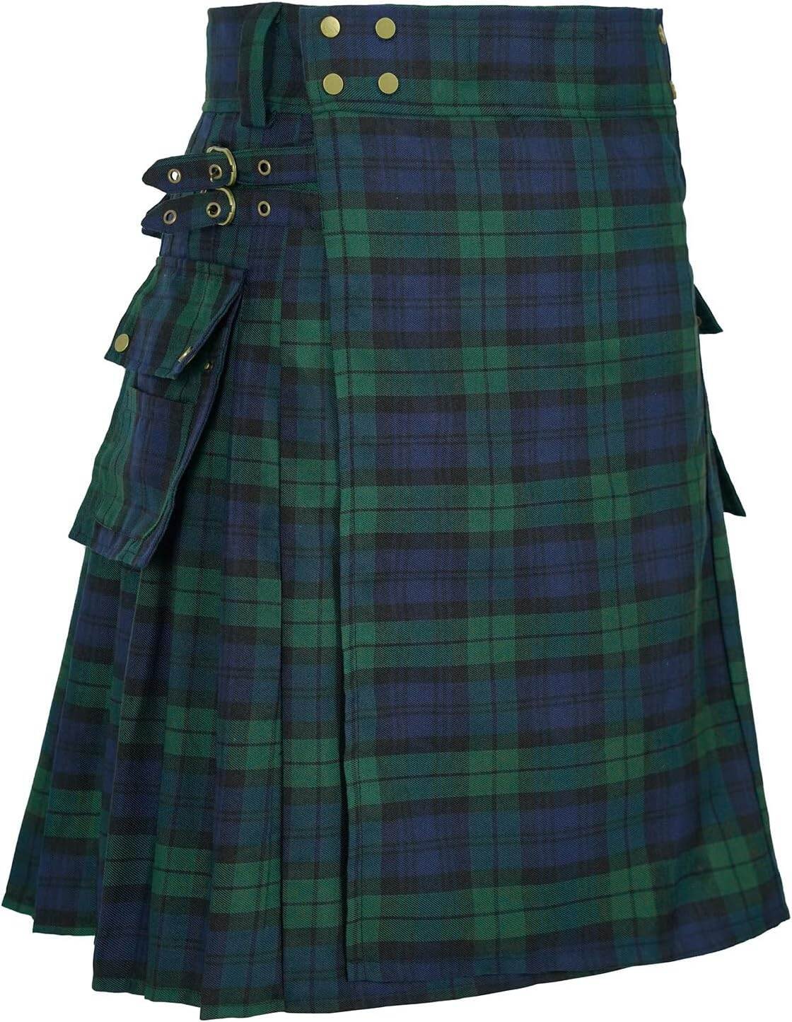 Áo Kilt Nam Kiểu Scotland Có Túi, Màu Đen, Chất Liệu Cotton, Phong Cách Anh-Ích Lai, Họa Tiết Royal Stewart, Trang Phục Truyền Thống Ireland Dành Cho Nam Giới