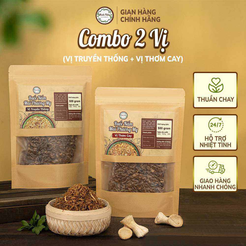 Combo 2 gói 500gr Ruốc chân nấm hương vị truyền thống + 500gr Ruốc chân nấm hương vị thơm cay