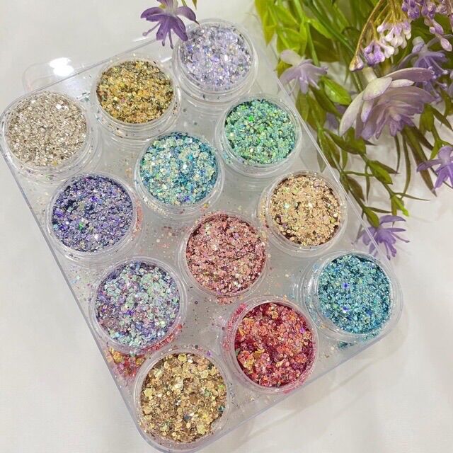 Set kim tuyến trang trí móng tay 12 hũ/ set