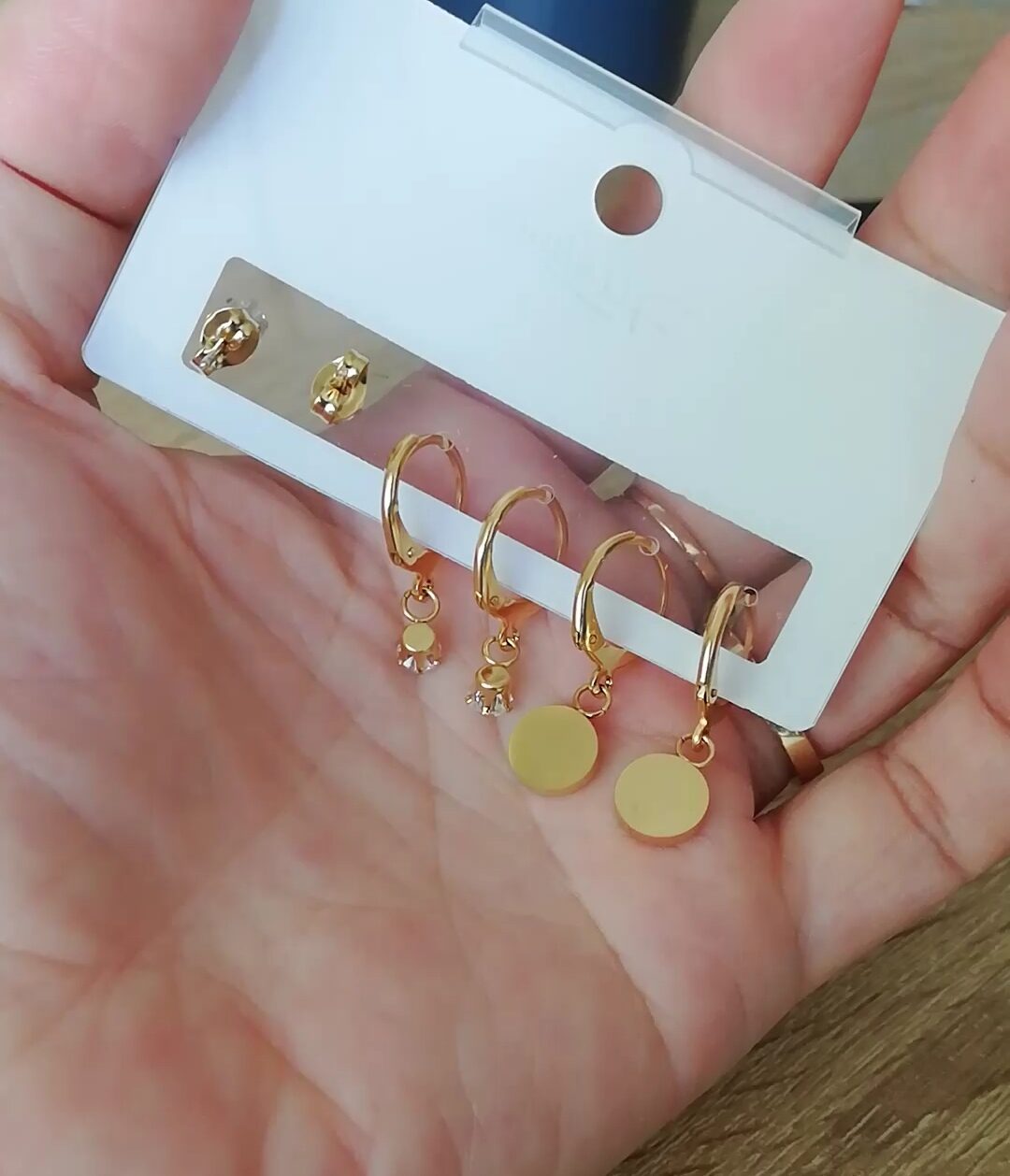 Set 3 đôi bông tai mặt tròn đen và đá