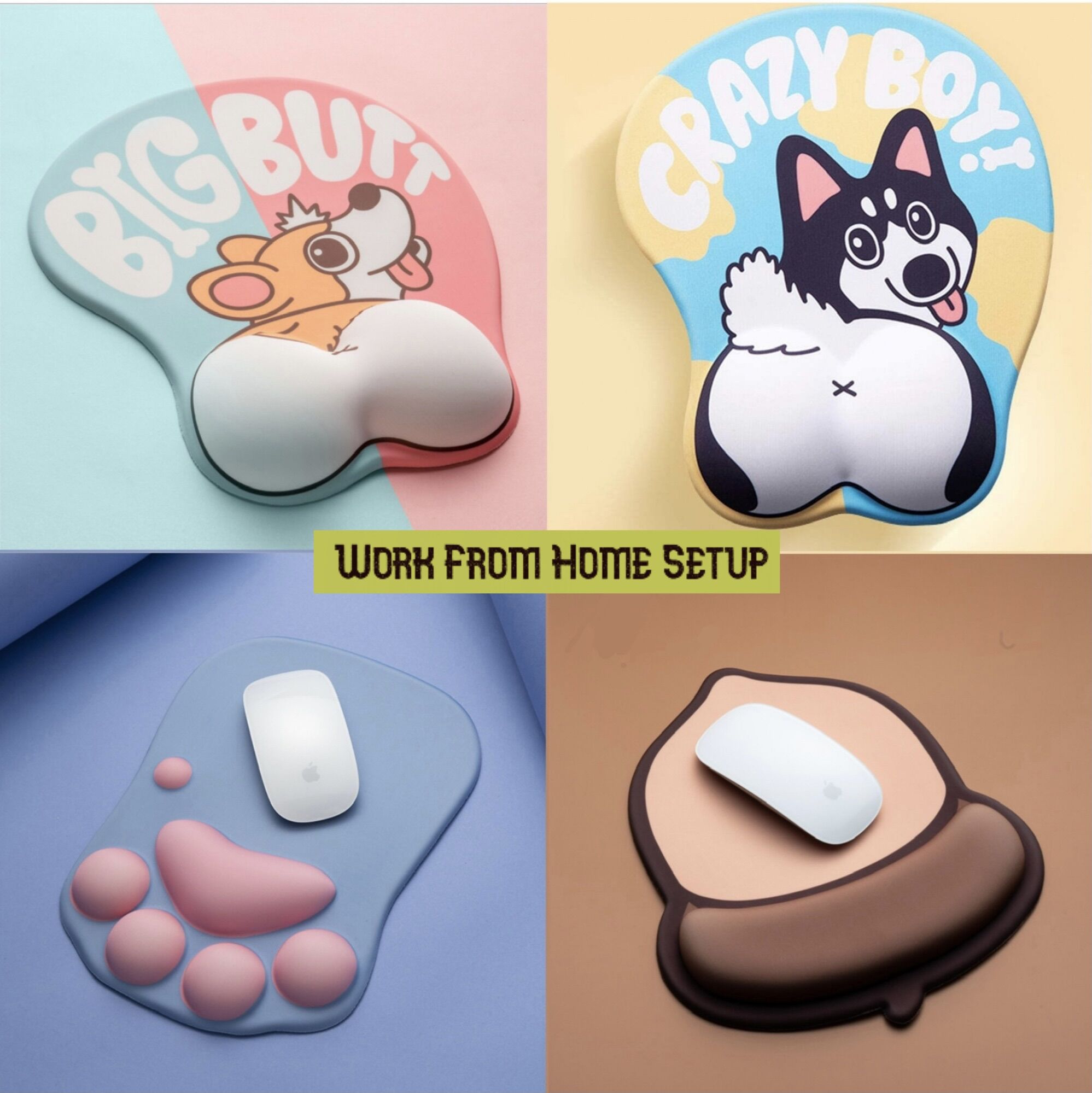 Lót chuột 3d kê tay êm ái mông corgi, husky, chân mèo, anime.