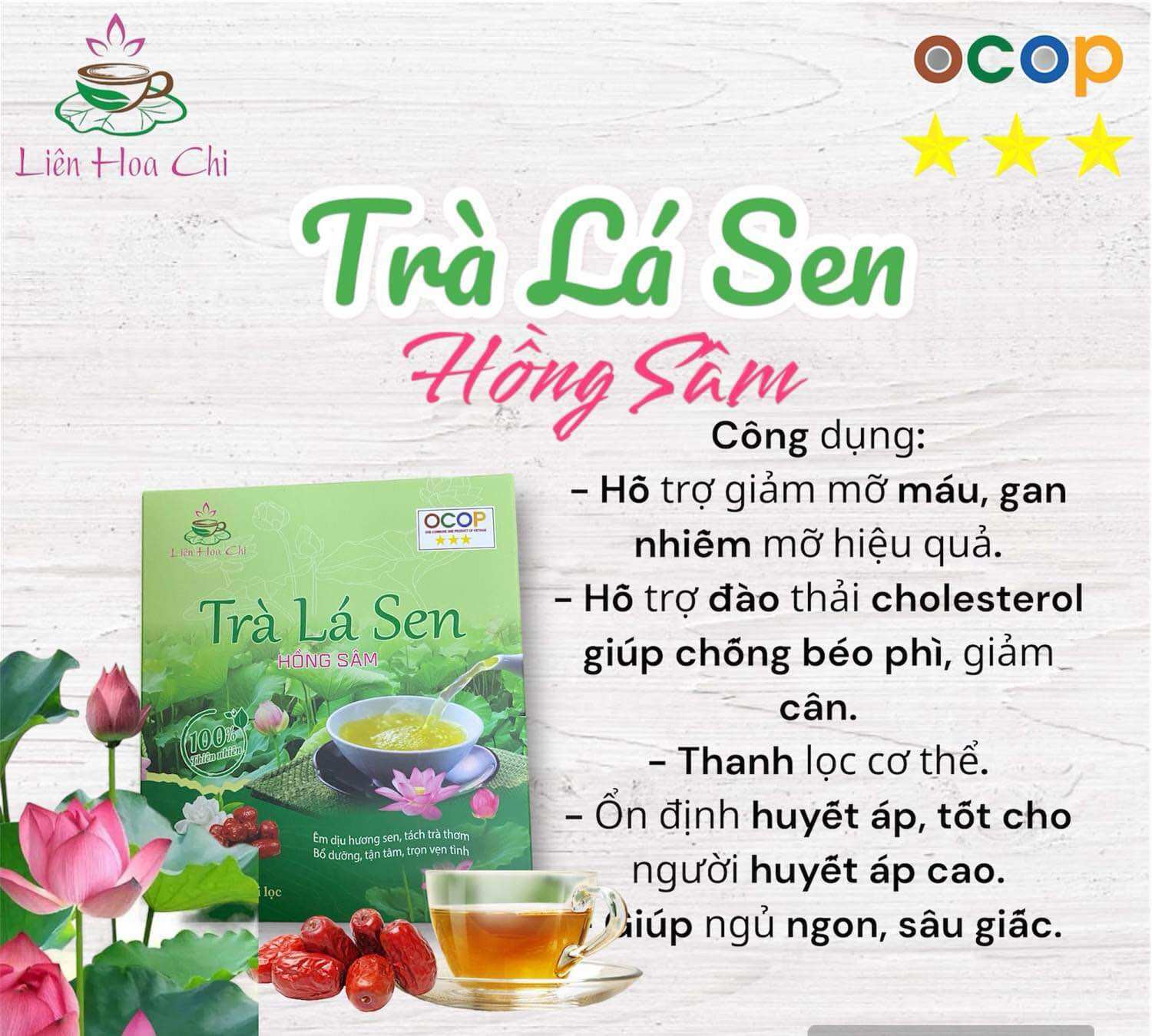Trà túi lọc lá sen hồng sâm Liên Hoa Chi