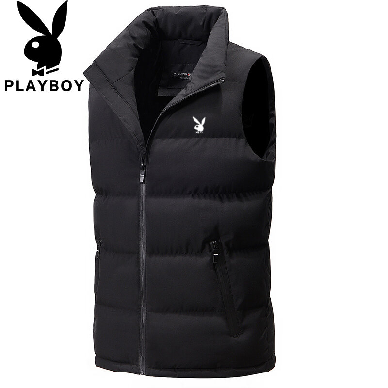 Playboy áo gile nam mùa đông áo lót không tay mặc bên ngoài bông tơ cổ - ảnh sản phẩm 5