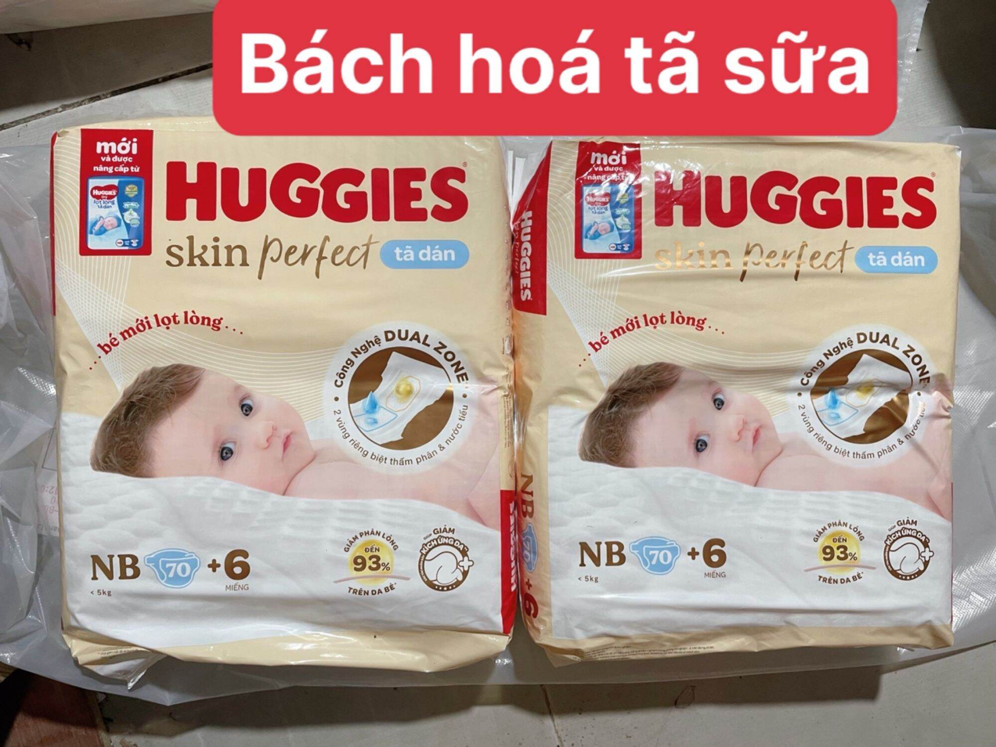 Mẫu mới Combo 2 tã dán sơ sinh Huggies NB 70 miếng