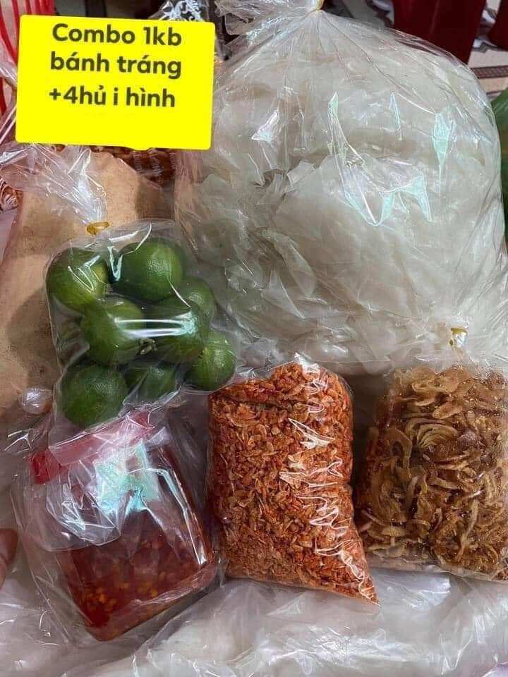 combo 1lg bánh tráng rìa+100gr hành phi+100gr ruốc+100gr sate+100gr tắc