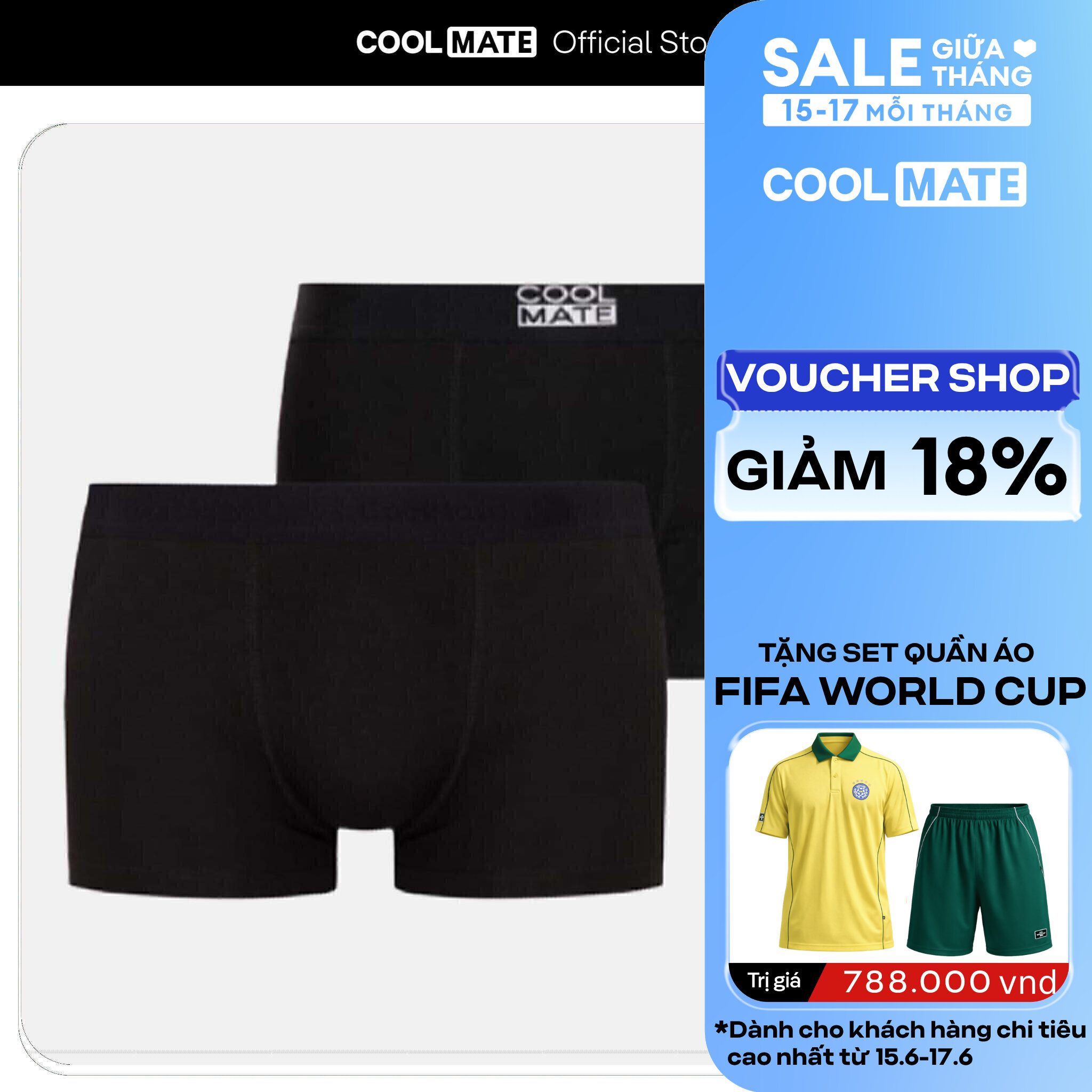 Combo 2 quần lót nam Trunk chất liệu Cotton và Bamboo kháng khuẩn Coolmate