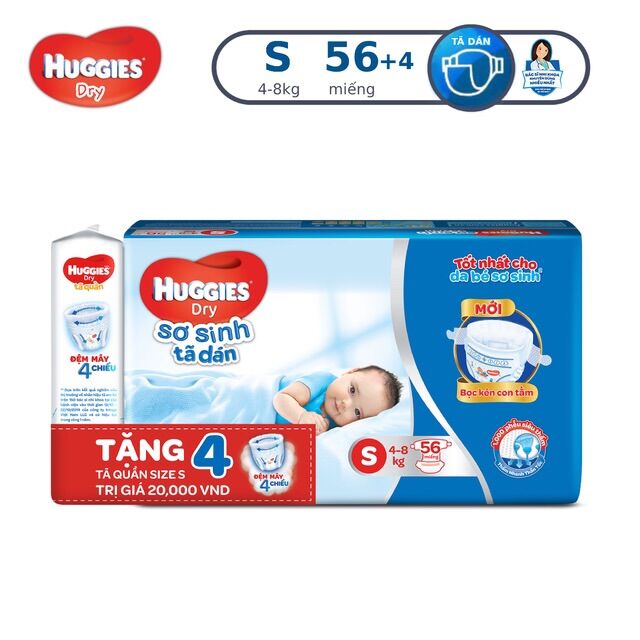 Tã dán sơ sinh S56 mới+ tặng 4 tả quần cùng size