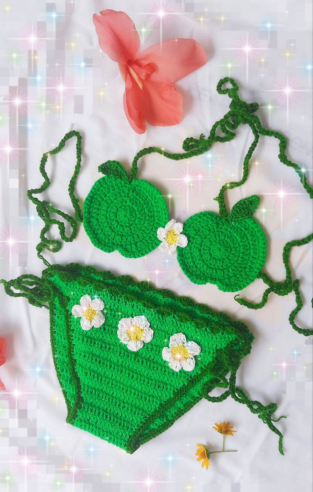 Bikini len trái cây , bikini len handmade cho bé, đồ bơi trái táo cho bé, đồ đi biển cho bé