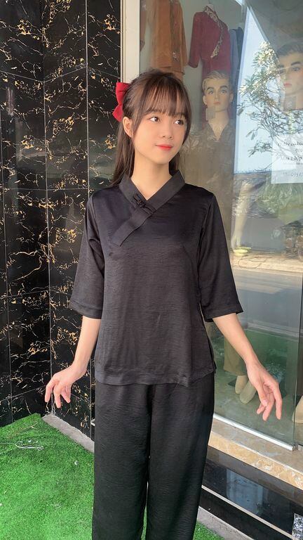 Đồ lam đi chùa - mẫu lụa đủi 1 nút trơn loại 1