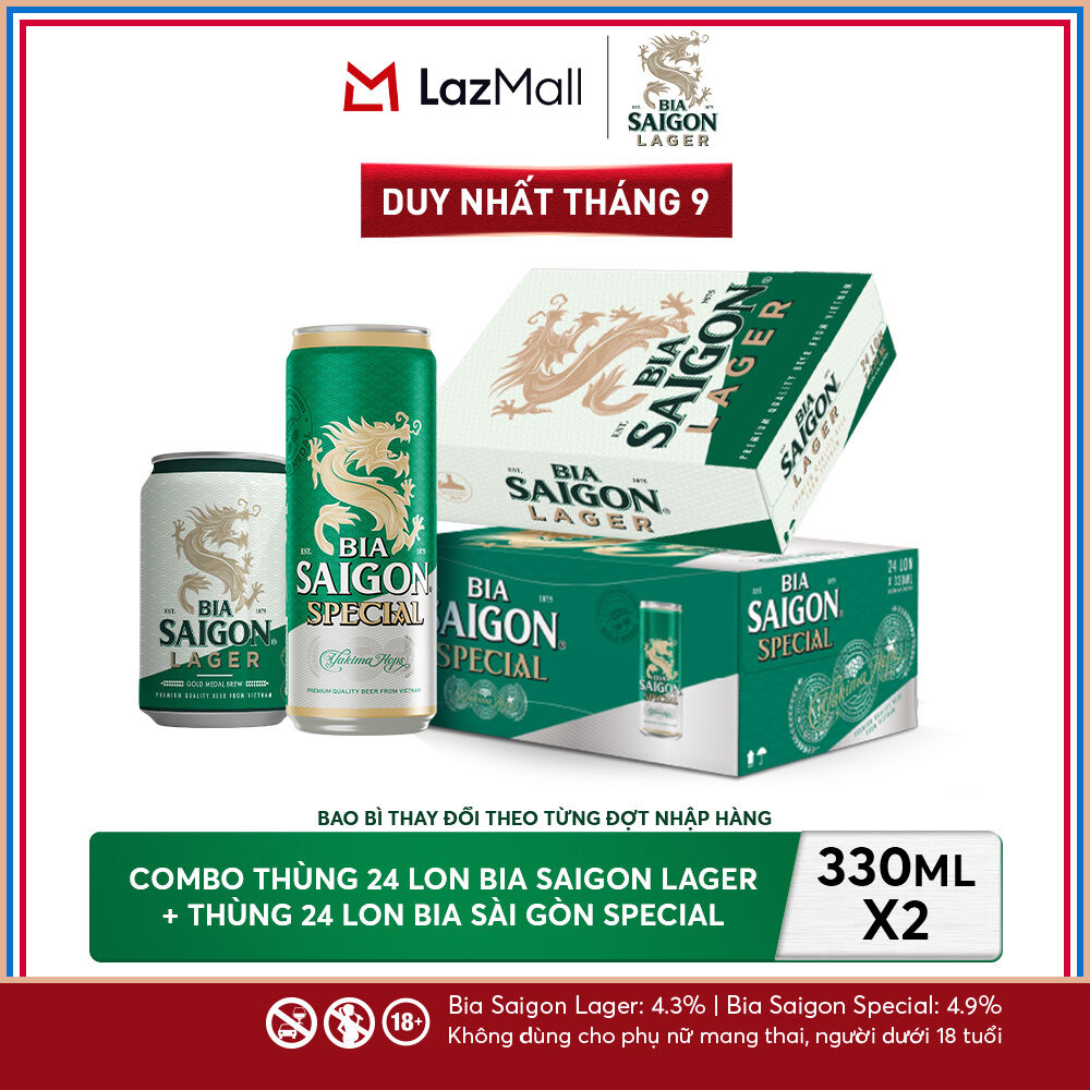 Nồng Độ Cồn 4.3% - Combo 1 Bia Saigon Lager 330ml + Nồng Độ Cồn 4.9% - 1 Bia Sài Gòn Special 330ml