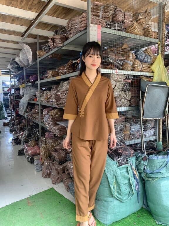 Đồ Lam Đi Chùa Mẫu 3 Nút Vải Kate Mịn