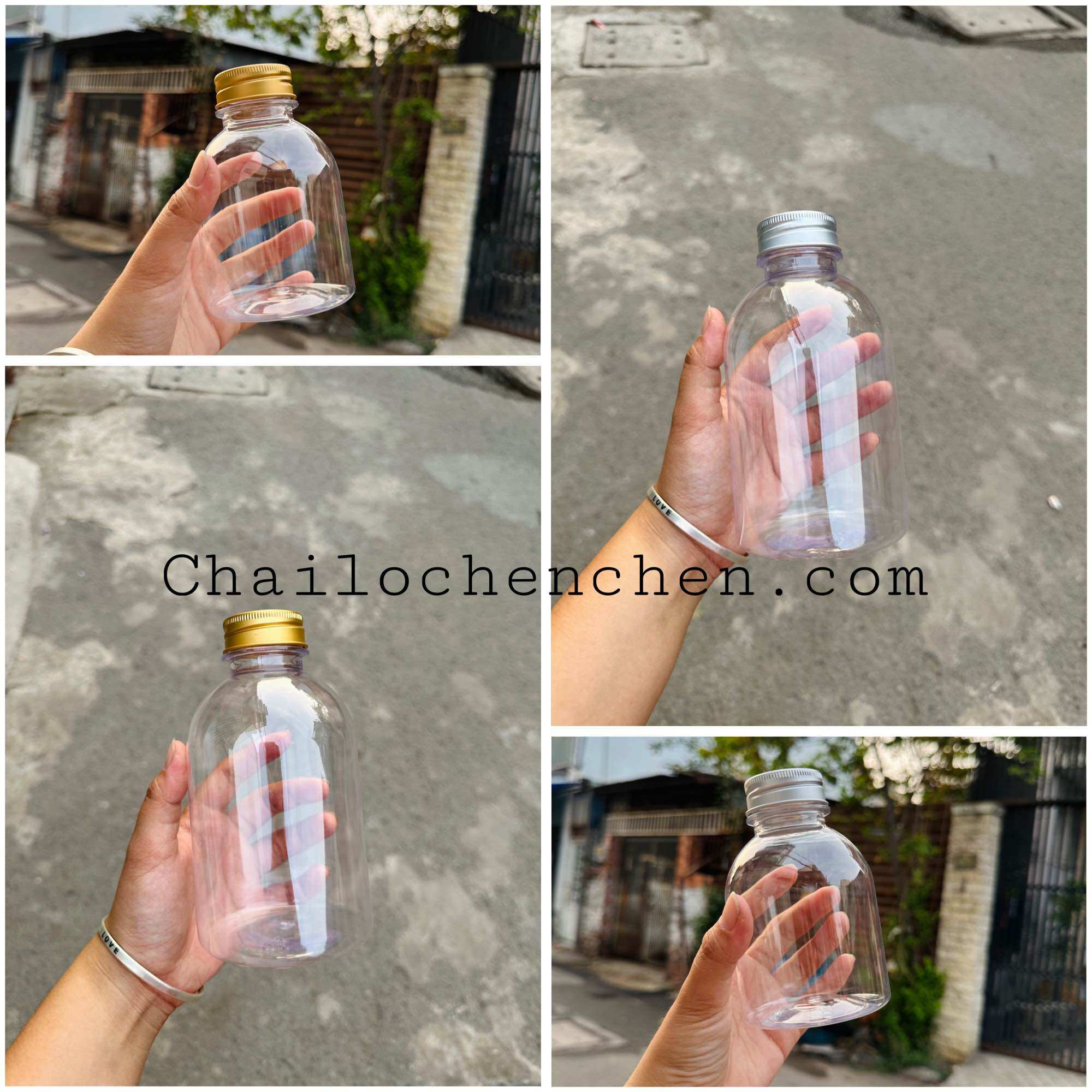 Set 10 chai nhựa cổ rộng lùn 300ml-500ml kèm nắp cao cấp