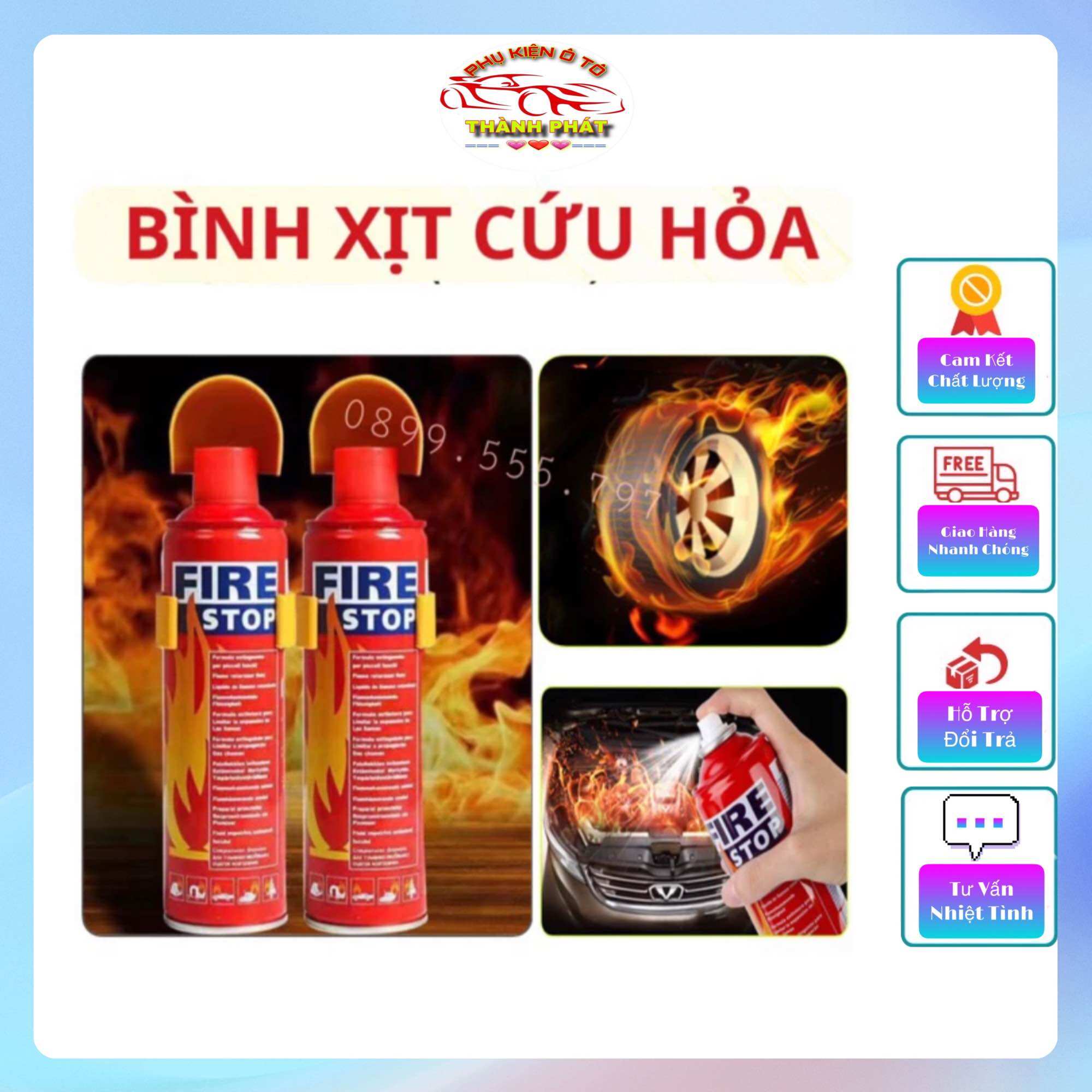 Bình cứu hỏa chữa cháy cầm tay mini dạng xịt dập lửa khẩn cấp trên ô tô, xe máy, văn phòng FIRE STOP dung tích 500ml