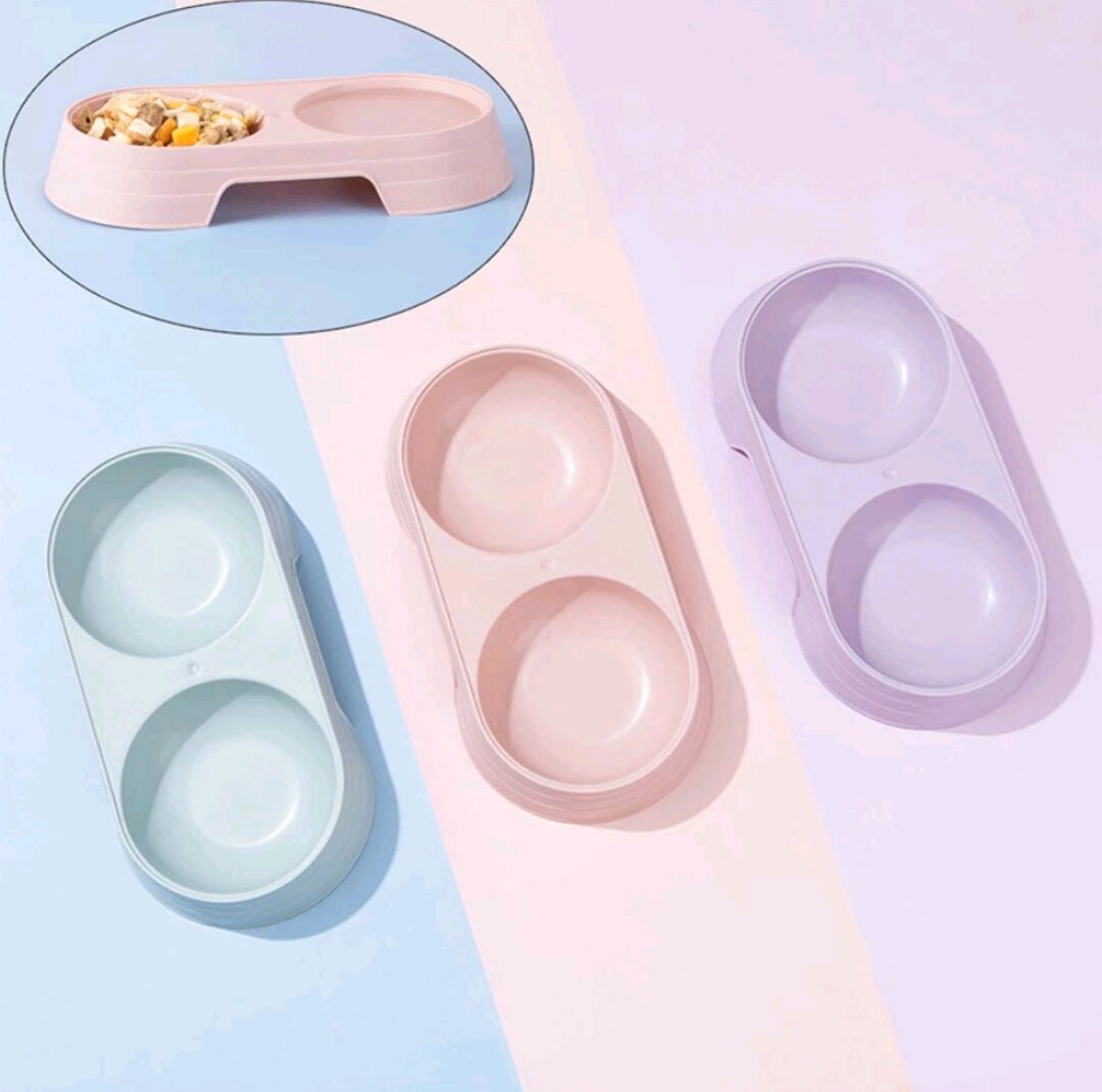 Bát đựng thức ăn nước uống cho chó mèo( Bát ăn đôi- màu sắc giao ngẫu nhiên)