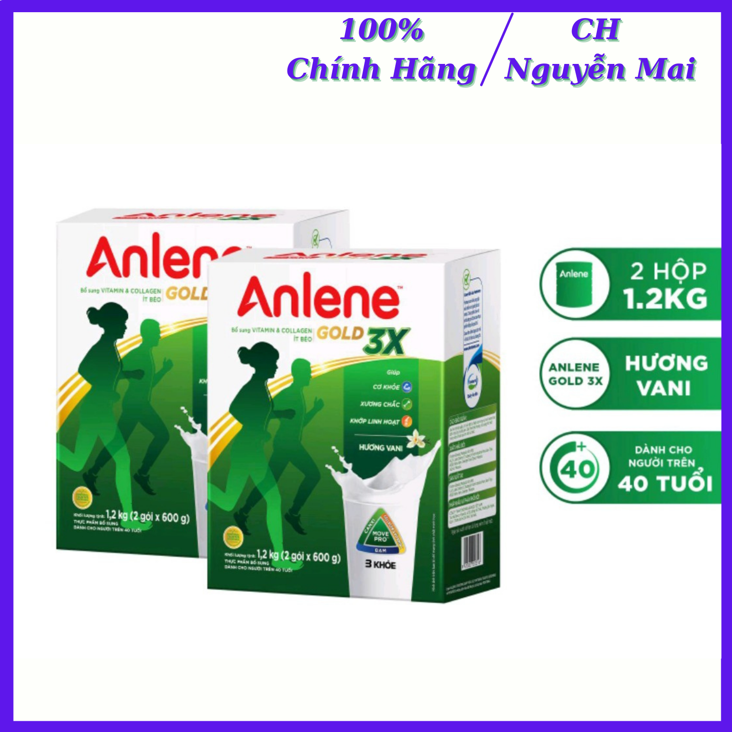 [Mẫu Mới] Combo 2 Hộp Sữa Bột Anlene Gold Movepro Vanilla 1.2kg