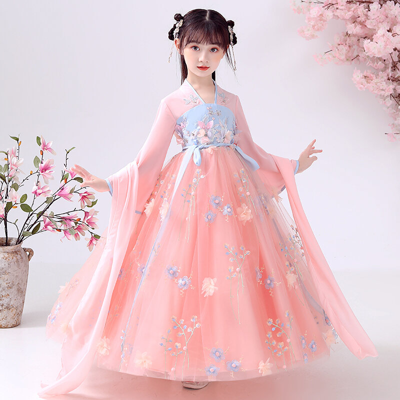 Hán phục cổ trang bé gái trang phục trẻ em mùa thu mẫu mới phong cách trung quốc dài tay trang phục mùa thu váy nhu phong cách cổ trang phục đời đường bé gái siêu tiên nữ