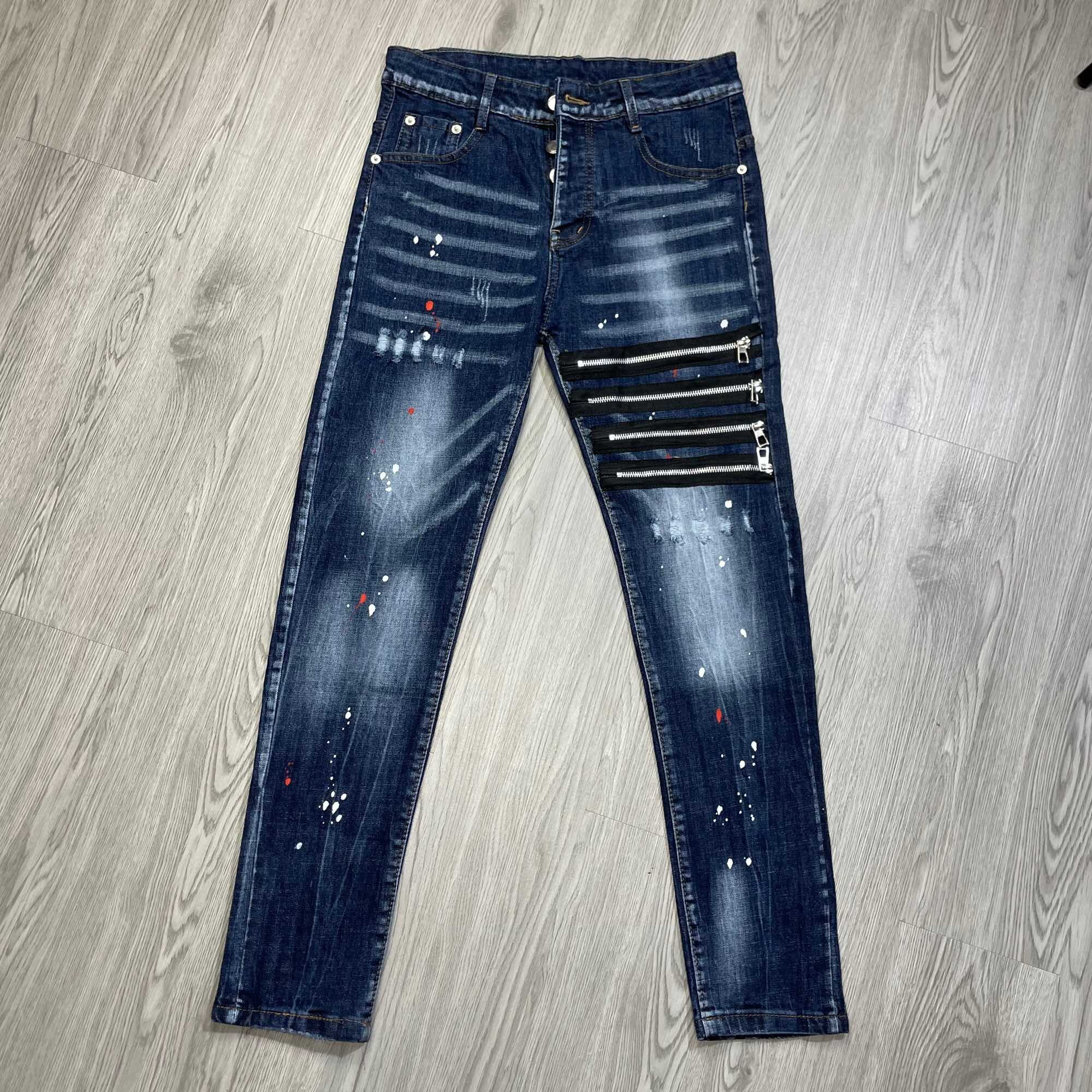 Quần jean nam dsq2 xanh séc ngang,quần dsquared2 nam 4 cúc