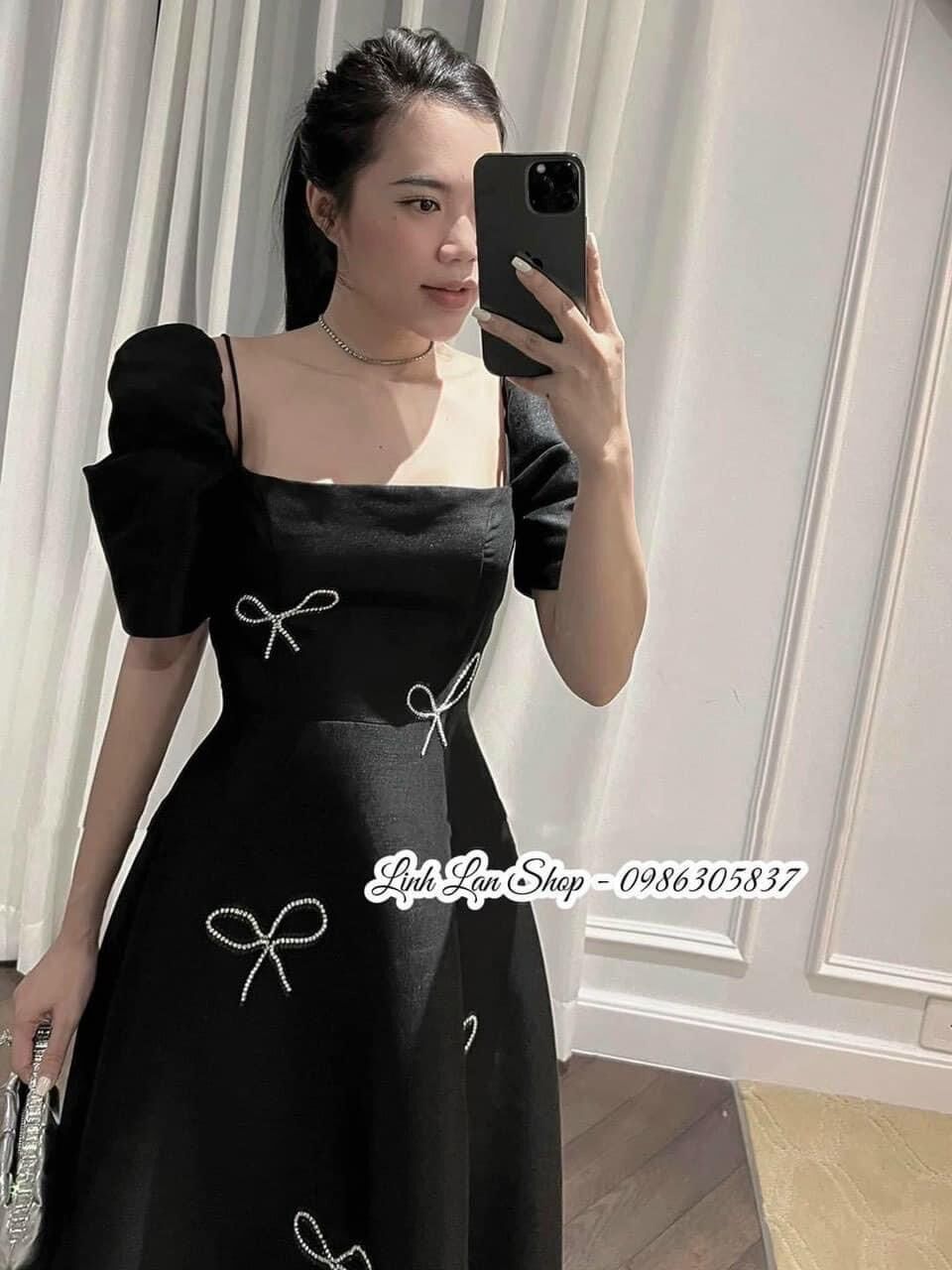 Đầm che bụng mỡ big size tay nhún midi đính nơ