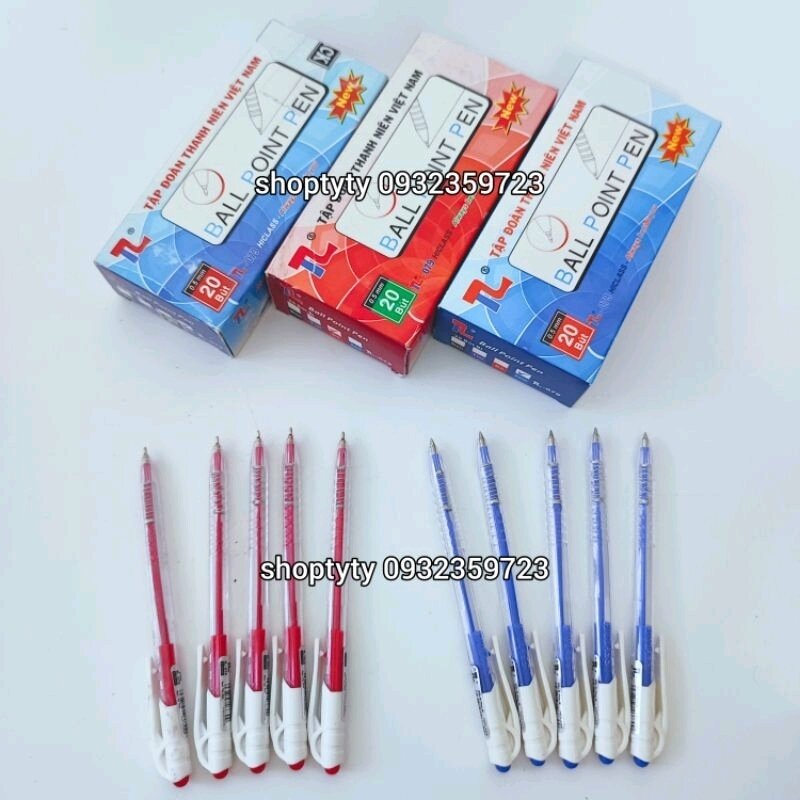 1 Hộp 20 Cây Viết/Bút Bi Xanh, Đỏ, Đen TL 079 Đầu Bút 0.5mm