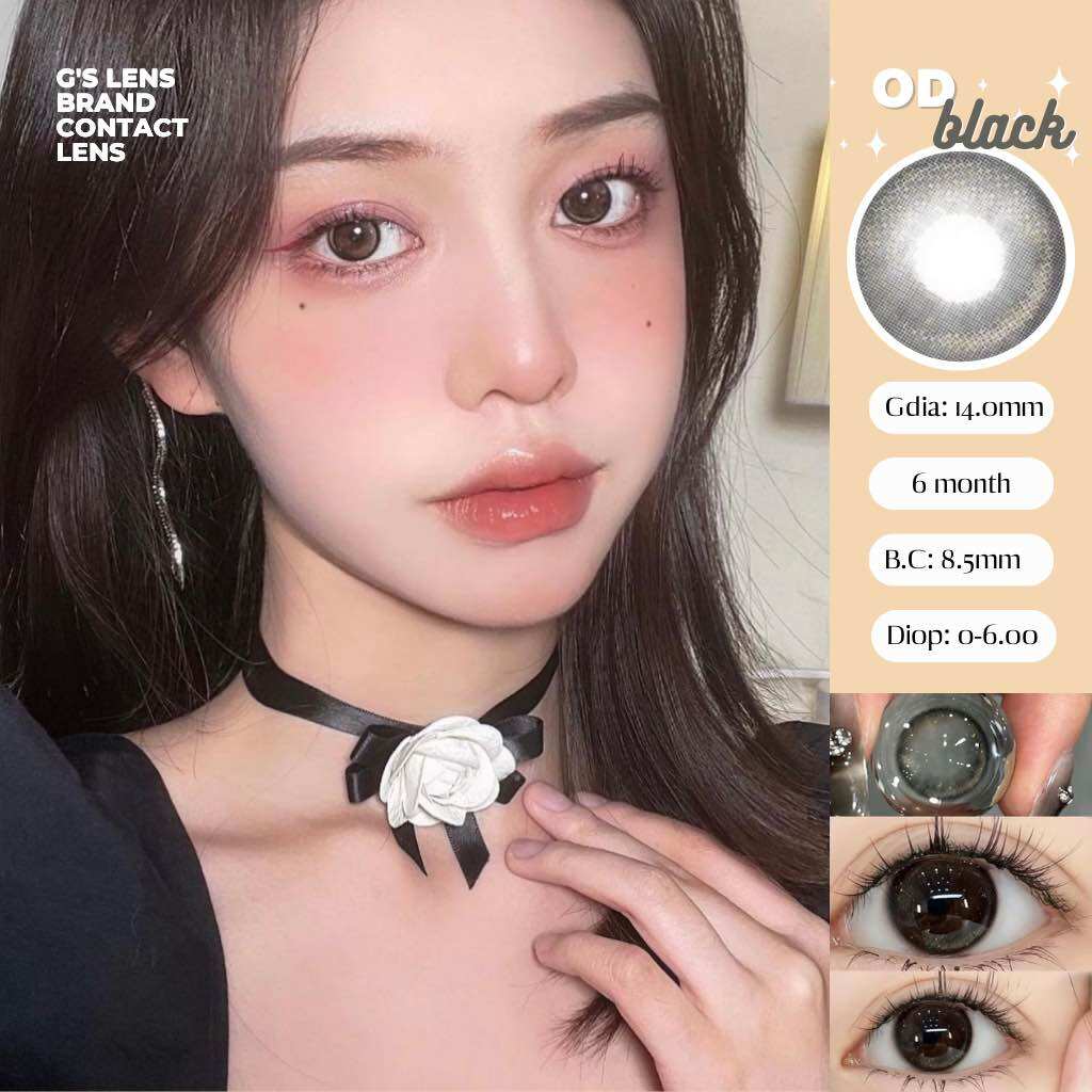 Lens Mắt Kính Áp Tròng Màu Đen Vân Nhũ OD-5933 Lens Black Hot Douyin Size S 14.2mm Có 0 Đến 6 Độ