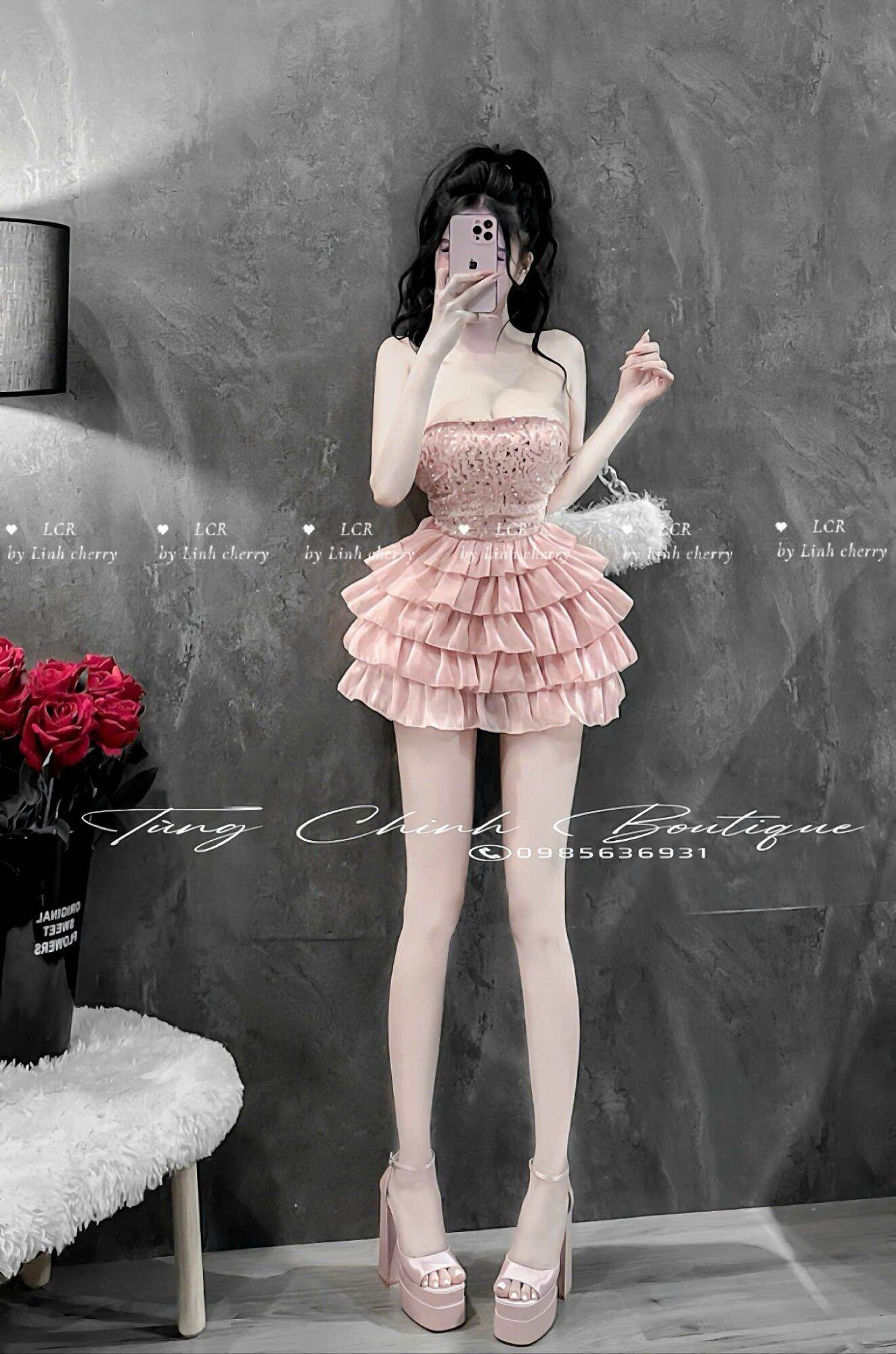 Đầm xinh lưới tầng kim tuyến có mút lót quần có dây vai trong cực xinh dễ thương, chất nhung kim sa phối tơ nến 3 màu Trắng đen hồng (Váy đầm thiết kế đẹp mê ly)