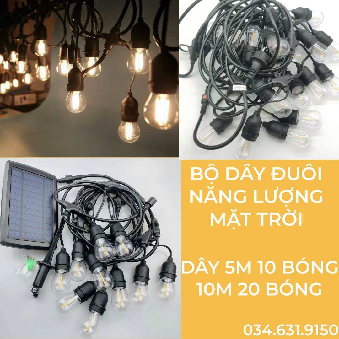 Bộ dây đui năng lượng mặt trời 5m 10 bóng , 10m 20 bóng đẹp chất lượng