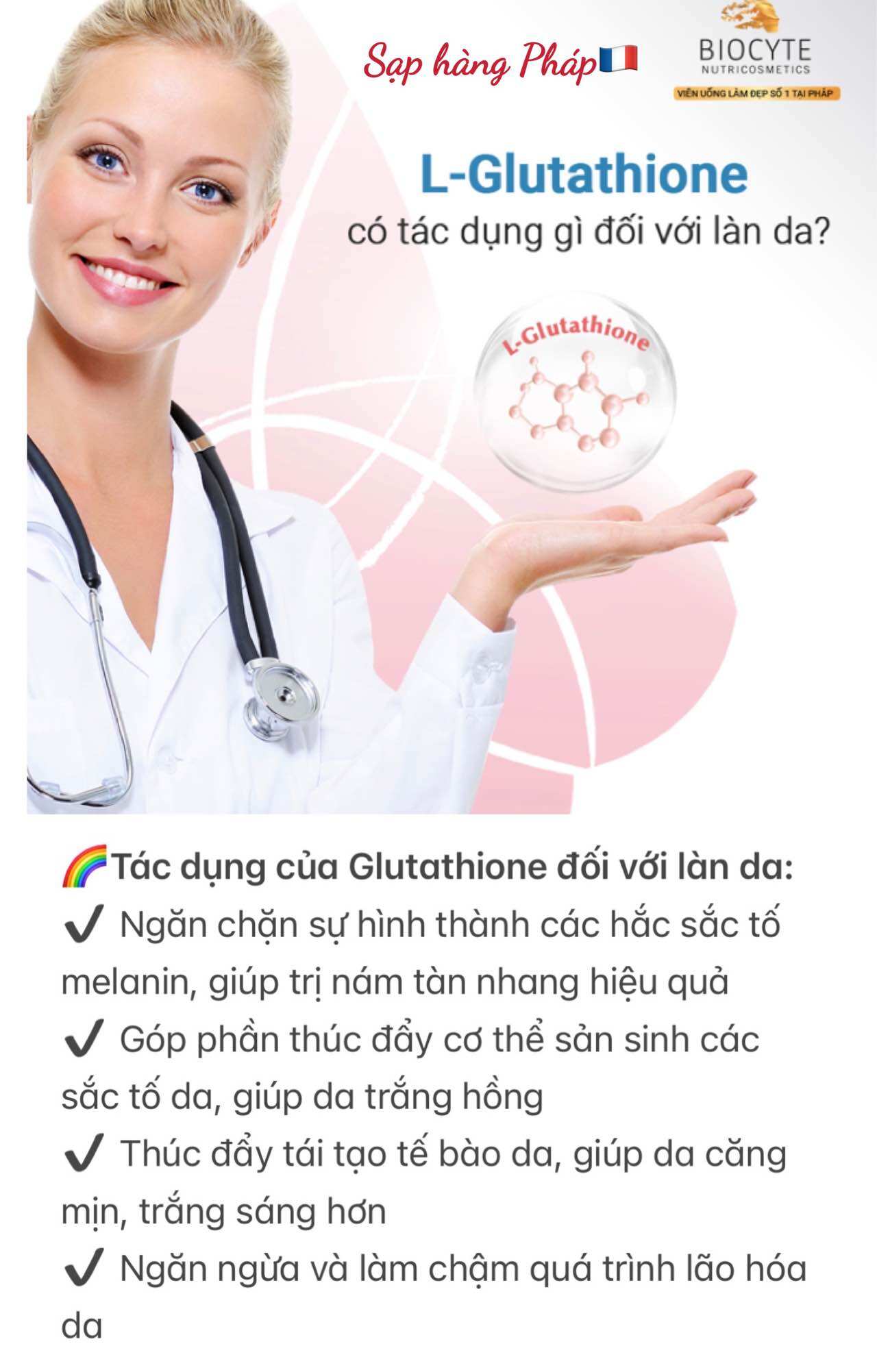 l glutathione c tc dng g Thuc L-Glutathione Reduced 500mg chng oxy ha, ngn nga lo ha da Tc dng ph ca thuc