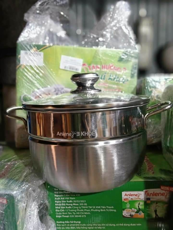 Nồi hấp INOX Anlene nắp kiếng 2 trong 1 hấp và nấu các loại