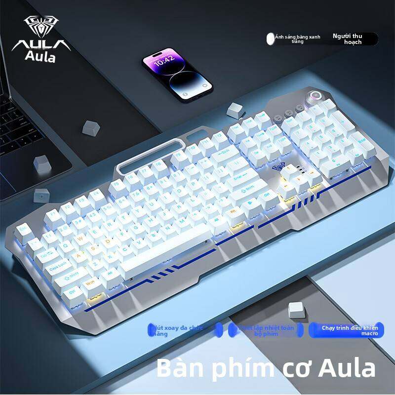 AULA | Bộ Bàn Phím Cơ Gaming Wolf Spider Harvester và Tai Nghe (Kèm Chuột Gaming), Công Tắc Xanh/Trà, Cấu Trúc Bền Bỉ, Thiết Kế Nhỏ Gọn, Âm Thanh Sống Động