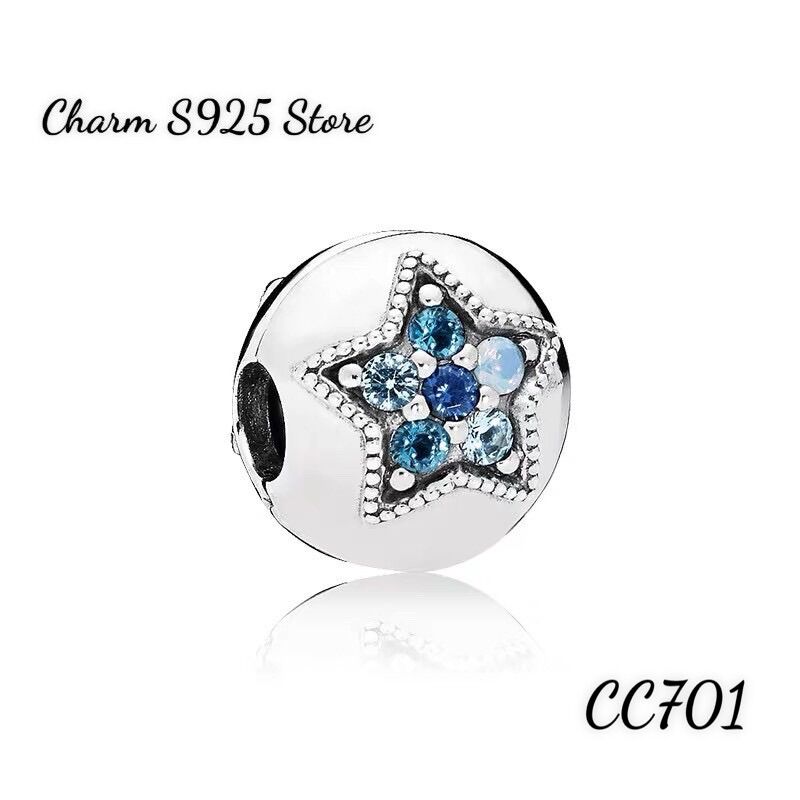Charm pan ale khoá chặn ngôi sao đá xanh bạc s925