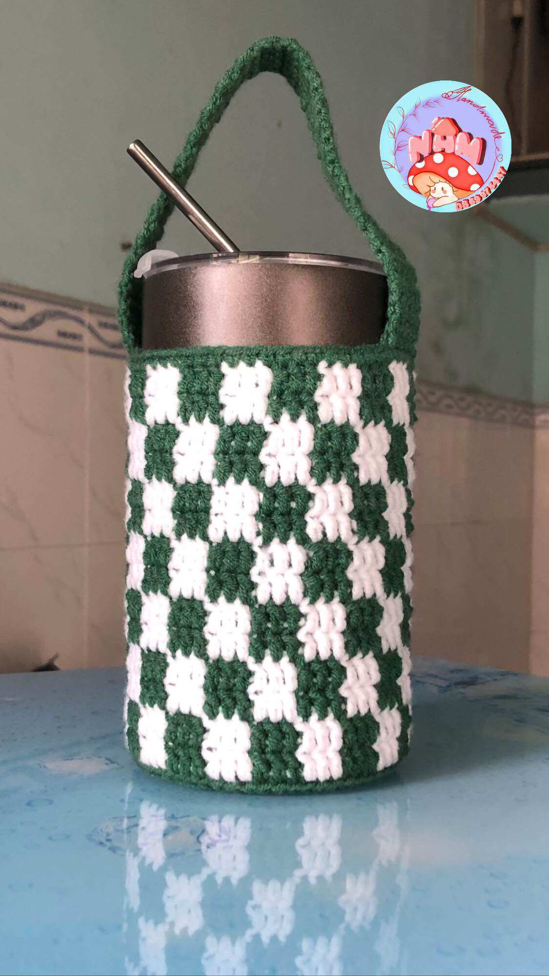 Túi đựng ly giữ nhiệt caro handmade