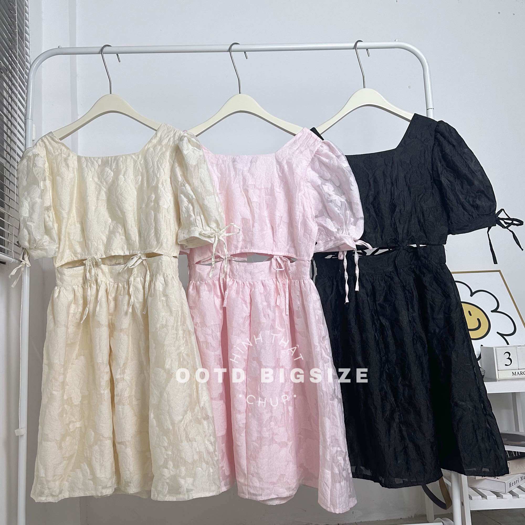 OOTD BIGSIZE | Đầm tay bồng nối eo nơ