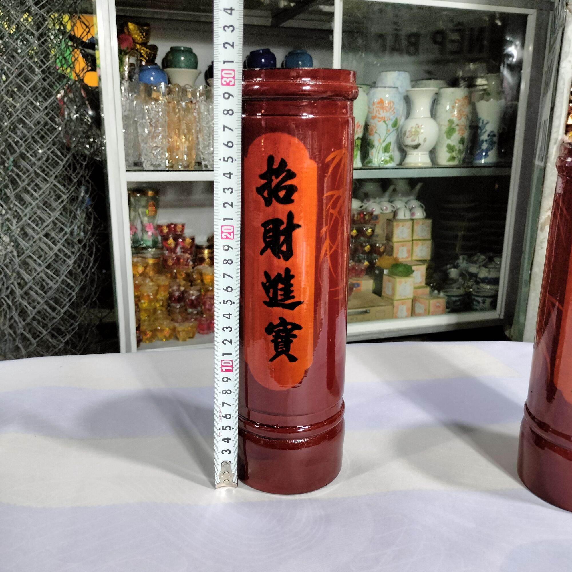 Ống đựng nhang vẽ lá trúc bằng gỗ sơn mài