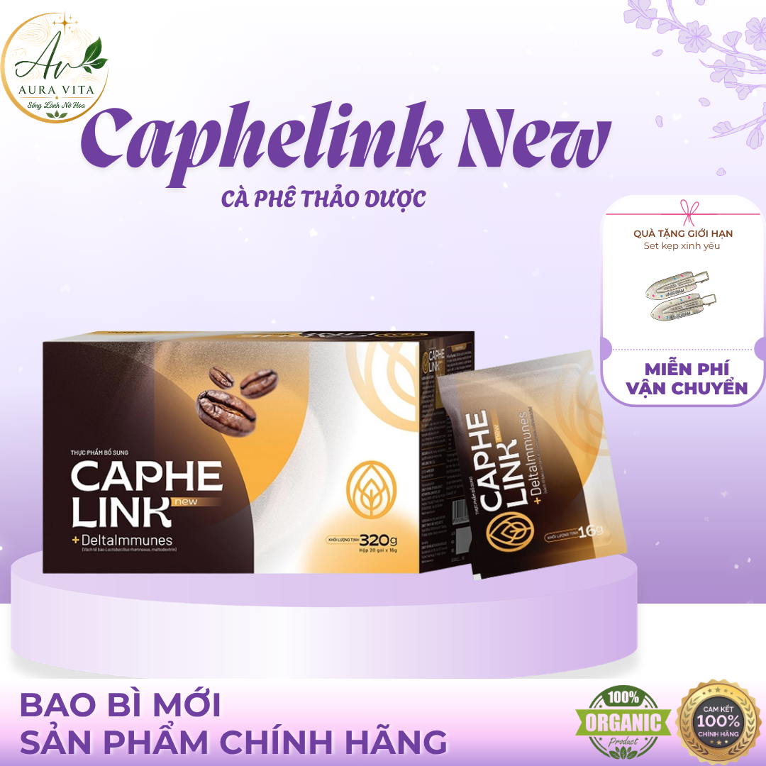 Cà phê thảo dược CapheLink New diện mạo mới 1 hộp 20 gói 16g/1gói sản phẩm organic 100% chính hãng