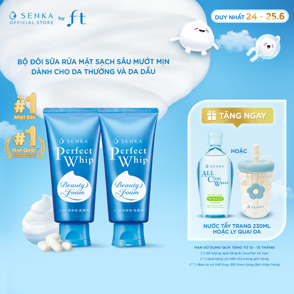 Bộ đôi sữa rửa mặt tạo bọt từ tơ tằm trắng sạch sâu cho da dầu SENKA PERFECT WHIP 120Gx2