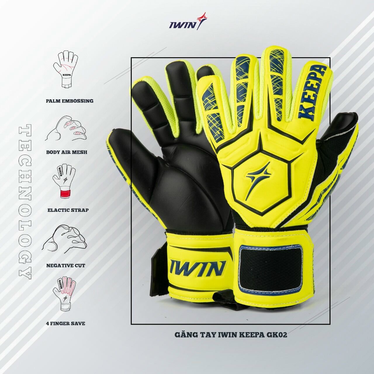 Găng tay thủ môn có xương cao cấp Iwin Keepa GK 02 Xanh lá