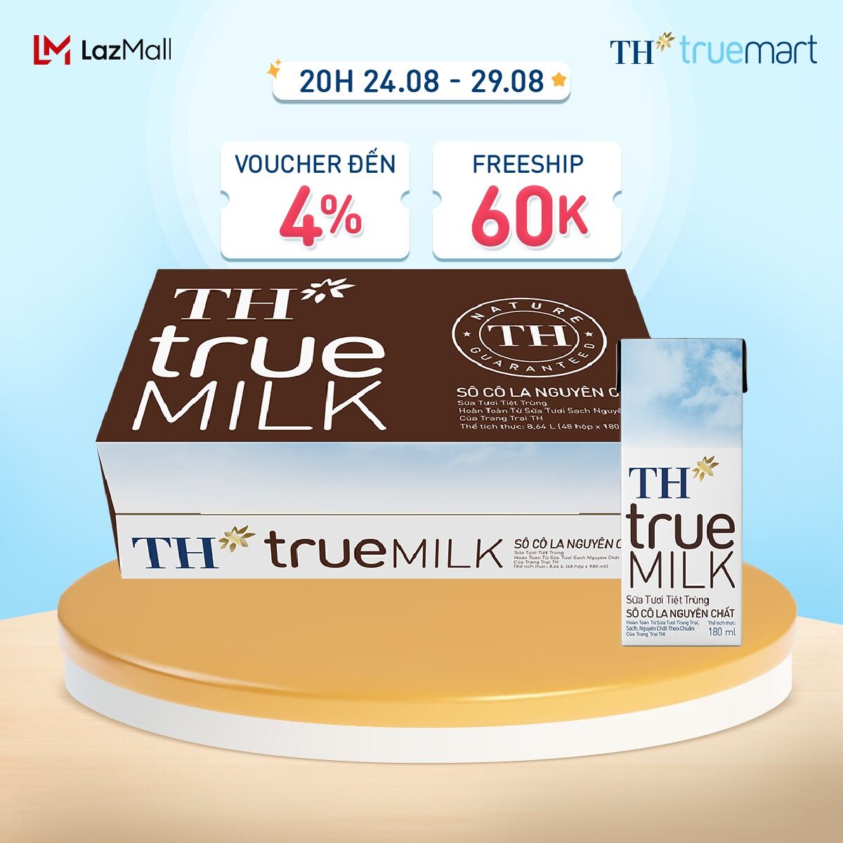 Thùng 48 hộp sữa tươi tiệt trùng TH true MILK sôcôla nguyên chất 180 ml