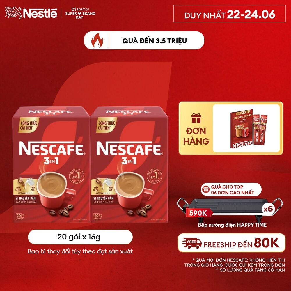 [FREESHIP TOÀN QUỐC] [CÔNG THỨC CẢI TIẾN] Combo 2 Hộp Cà phê Hòa tan NESCAFÉ VỊ NGUYÊN BẢN 20 gói - Đậm thơm hài hòa