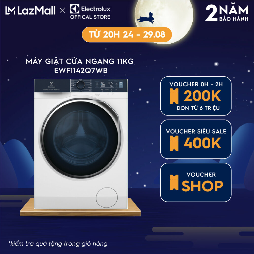 Máy giặt cửa trước Electrolux 11kg UltimateCare 700 - EWF1142Q7WB - Giặt sạch sâu, không cặn giặt tẩy, diệt 99.9% vi khuẩn, kết nối Wifi, tư vấn chăm sóc quần áo