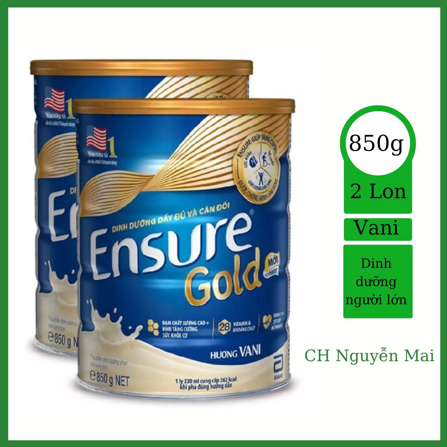 Combo 2 Lon Sữa Bột Ensure Gold Hương Vani 850g - [Date 2025]