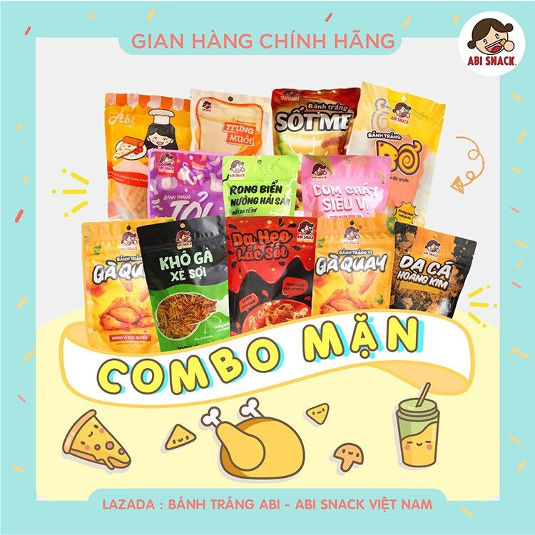 Combo mặn abi snack - combo tất cả các loại bánh tráng mặn abi snack