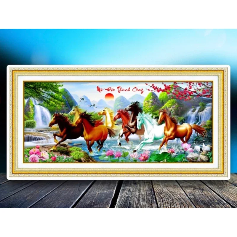 Tranh thêu mã đáo thành công 150x73cm/ Tranh thêu kín/ Tranh thêu chữ thập chưa thêu về tự thêu/ bộ nguyên liệu tự thêu đầy đủ kèm tranh