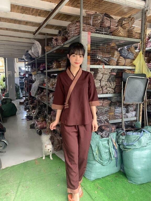 Đồ Lam Đi Chùa Mẫu 3 Nút Vải Kate Mịn