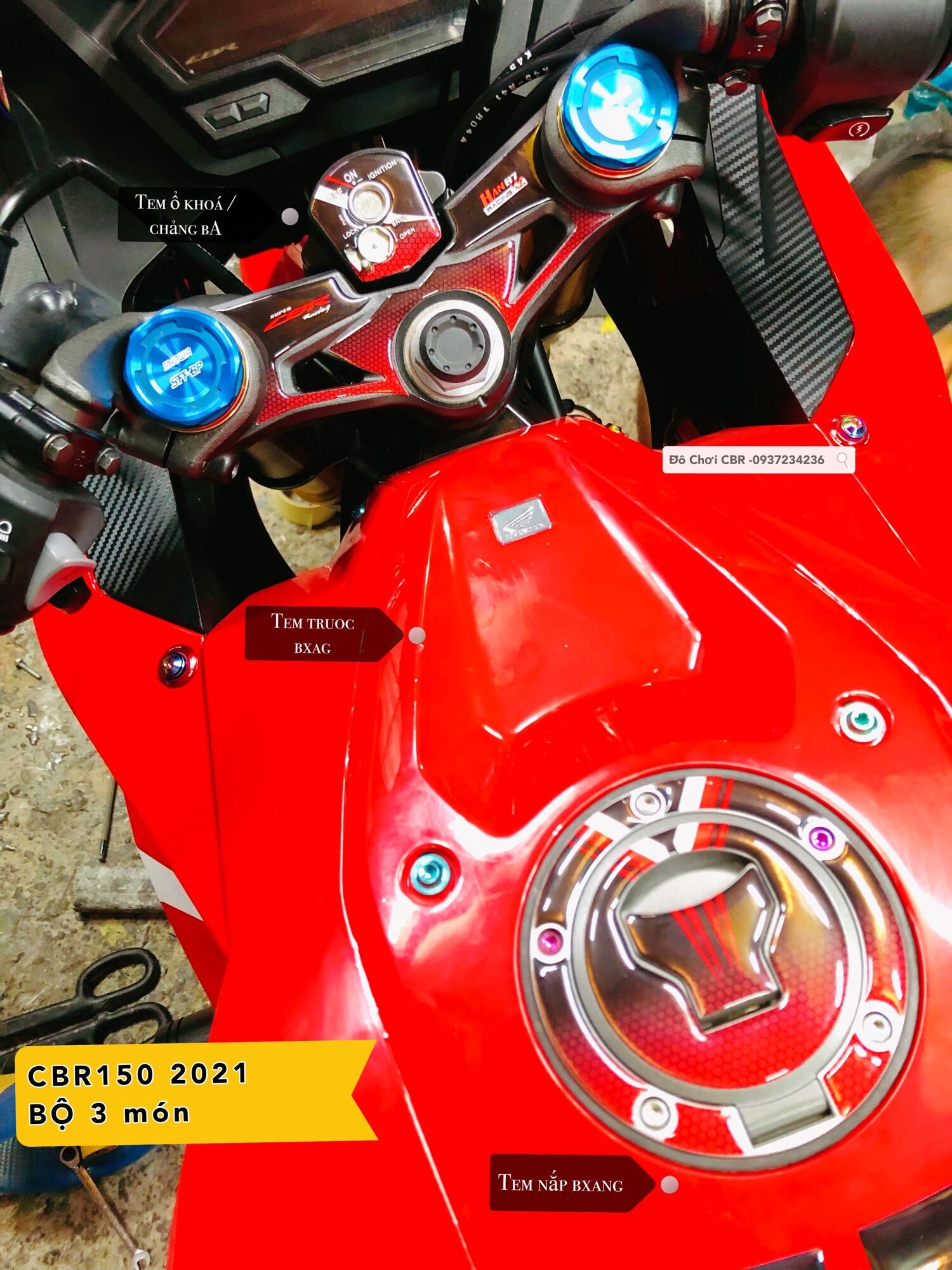 Bộ tem 3 món CBR150 2021 - tem dán CBR150R