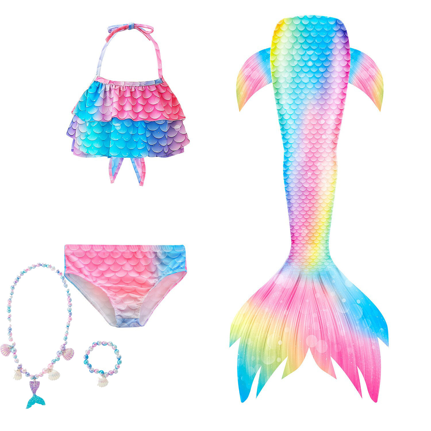 Áo Tắm Trẻ Em Mẫu Mới Trang Phục Nàng Tiên Cá Kiểu Váy Công Chúa Bé Gái Bộ Ba Chiếc Đuôi Bikini Trẻ Em Vừa Và Lớn Hai Mảnh