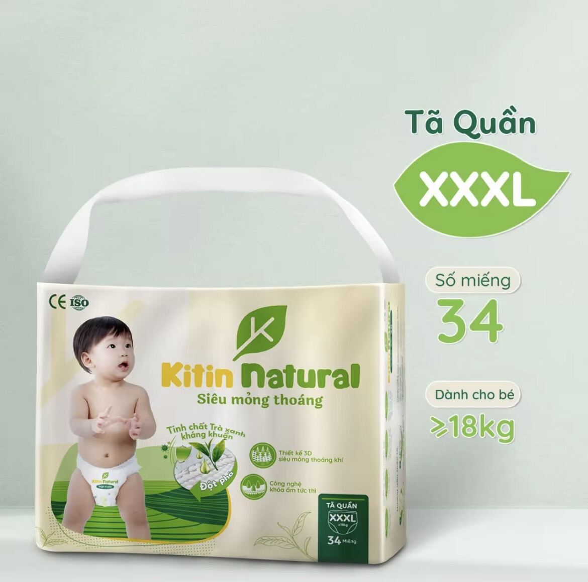 Tã Dán/Quần Kitin Natural Size M44/L40/XL38/XXL36/XXXL34