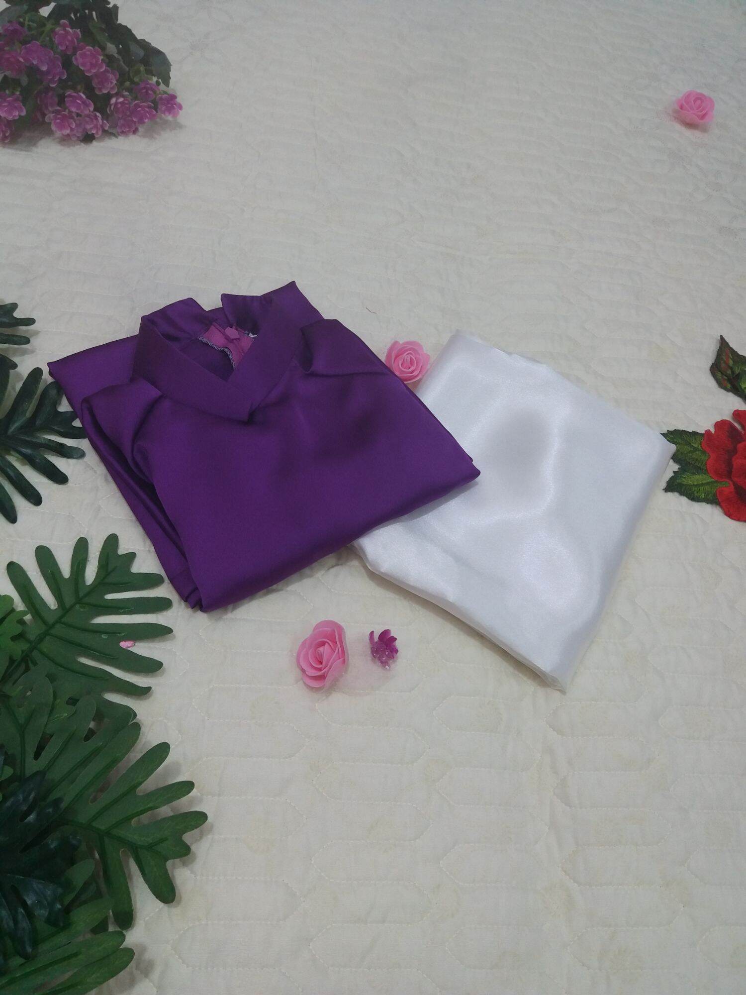 Áo dài lụa satin tím huế