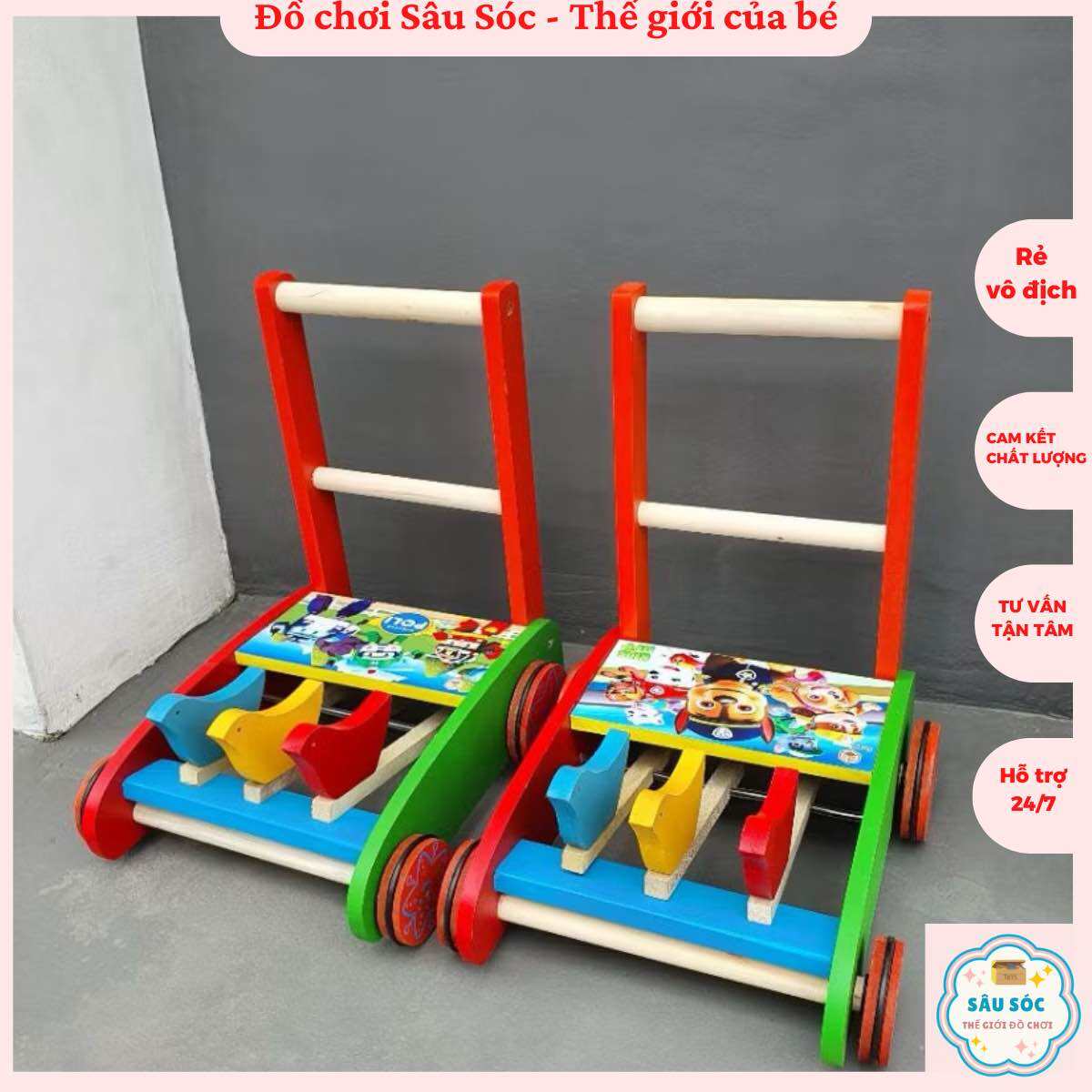 Xe tập đi gỗ cho bé hiệu EM BÉ VÀNG VIỆT NAM, LOGO CHÍNH HÃNG