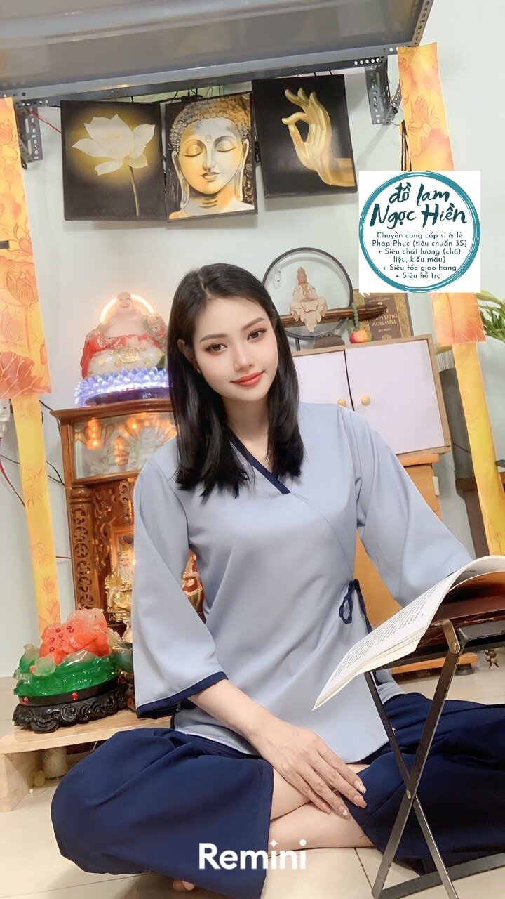 Pháp Phục, Đồ Lam Đi Chùa Nữ Mẫu Chéo Hàn Thắt Nơ Eo