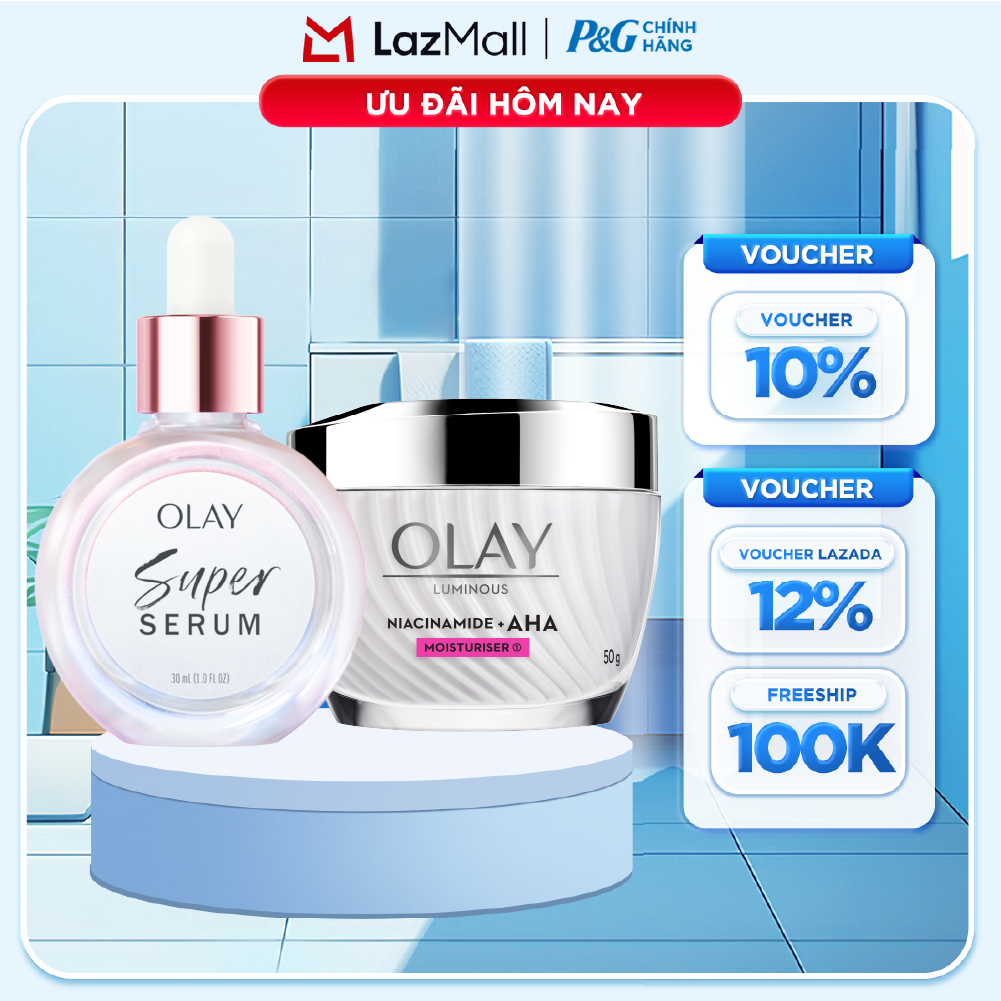 Combo 2 SUPER SERUM OLAY SỨC MẠNH TỪ 5 DƯỠNG CHẤT TRONG 1 - Chai 30ML Và Kem Dưỡng Ẩm OLAY LUMINOUS NIACINAMIDE AHA 50G